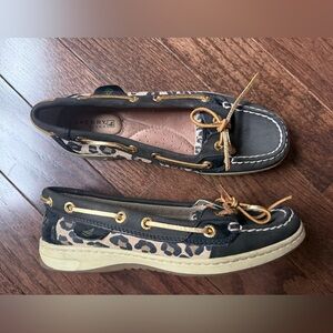 Authentic Sperry Women's Leopard Print Boat Shoes - Black and Tan